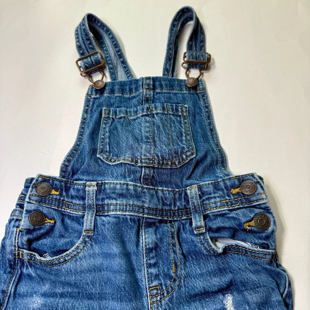 Cat & Jack Denim Shortalls Distressed Size Girl's XS (4/5)‎